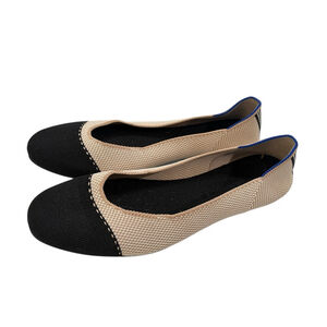 Rothy's The Square Tuxedo Captoe Size 10 Slip On Flats Shoes Black Beige White